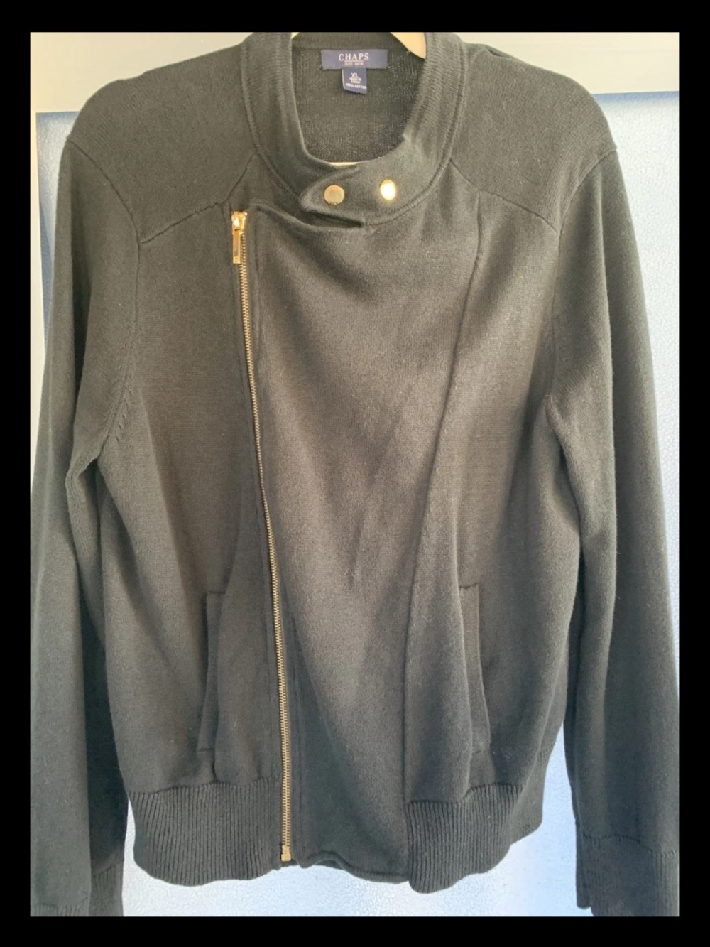 Chaps Black Cardigan with Gold Snap Buttons size XL 100% cotton